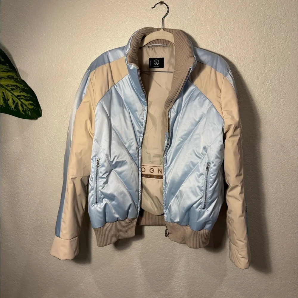 BOGNER Cream Blue Goose Down Floral Embroidered Zip Front Quilted Ski Jacket 10 - Picture 12 of 12